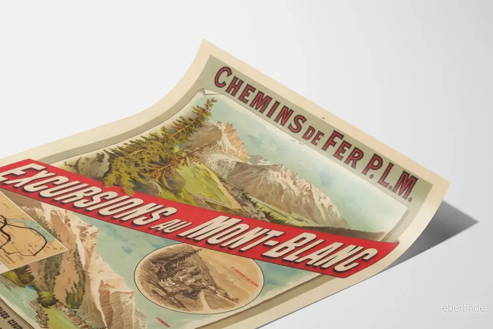 Vintageposter för utflykter till Mont-Blanc med P.L.M. järnvägar - Bild 3