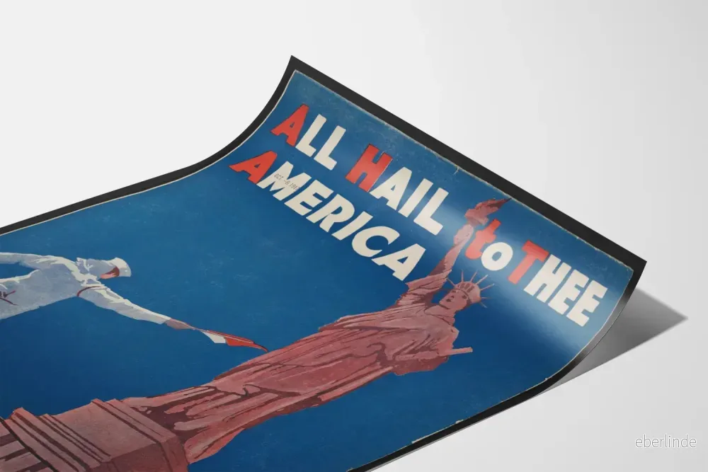Vintage patriotisk poster "All Hail to Thee America" med Frihetsgudinnan - Bild 3