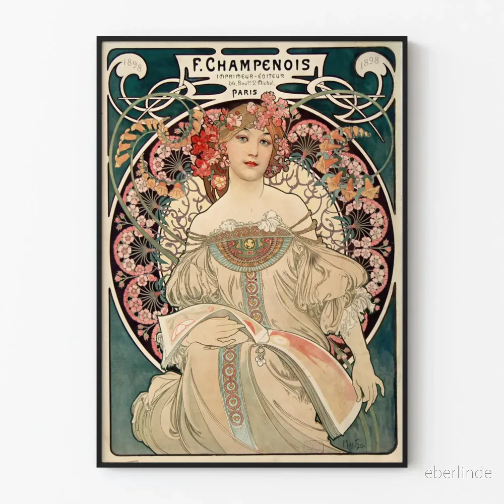 Dekorativ poster i jugendstil F. Champenois 1898 av Mucha Dekorativ poster i jugendstil F. Champenois 1898 av Mucha