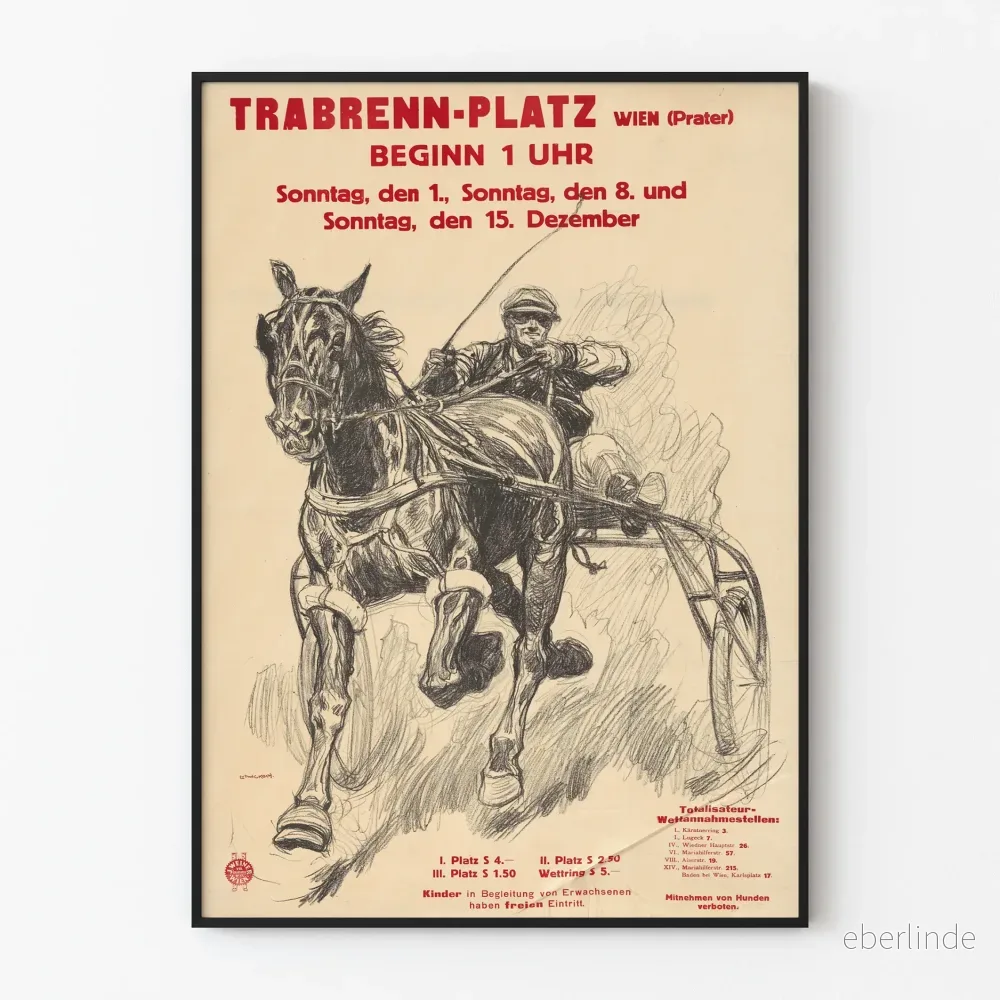 Vintageaffisch för travlopp på Trabrenn-Platz i Wien
