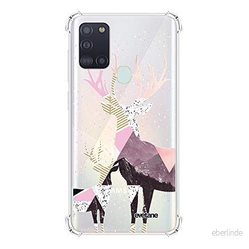 Evetane fodral kompatibel med Samsung Galaxy A21S silikonhörn stötsäkert starkt fullständigt skydd transparent rådjur mönster trendig skrift 3666087498375