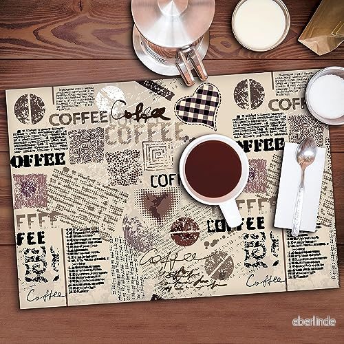 CREARREDA Kaffeunderlägg Americana Coffee Set med 4 frukostunderlägg av PVC, 48 x 33 cm, halkfria tvättbara smutsbeständiga, värmebeständiga, tillverkade i italien 8014093834208