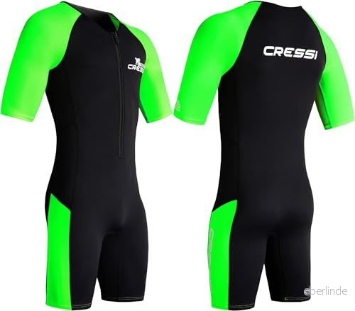 CRESSI Tiburon man kort våtdräkt svart/fluo lime 2 mm M/3 herr neopren och elastan våtdräkt, YKK dragkedja framtill, lime, 8022983257914