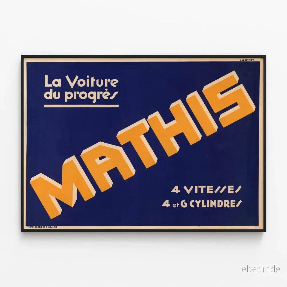 Vintageposter Mathis Bilen av Framsteg 4 Växlar 4 Cylindrar