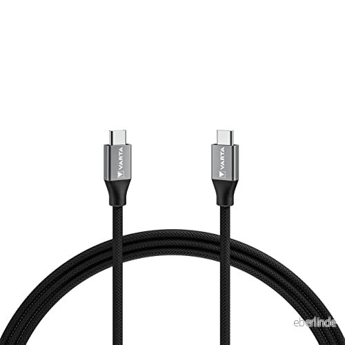 VARTA Speed Charge & Sync Kabel (USB Typ C auf USB C, Strom und Datenübertragung, 2 m), schwarz, nylon 4008496066483
