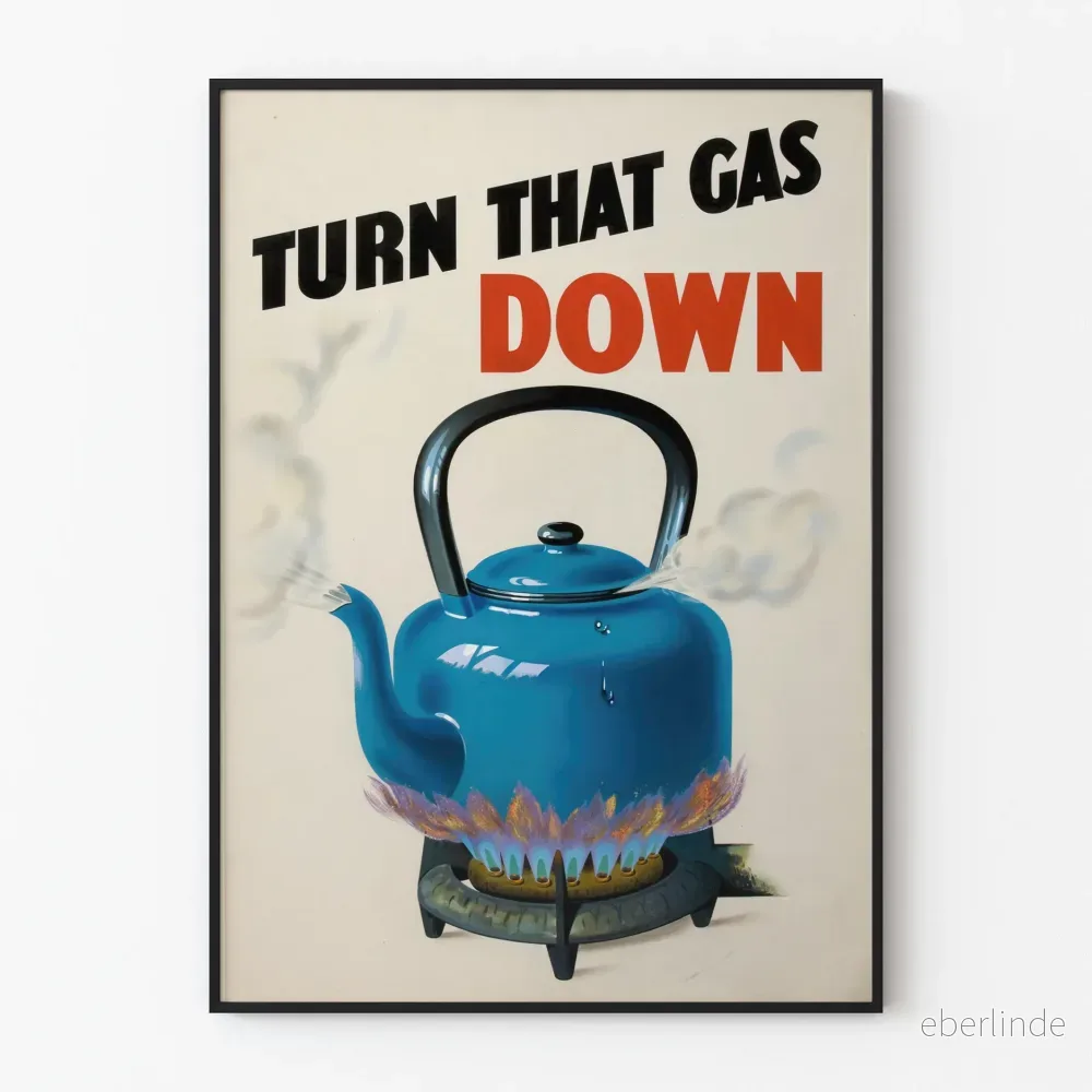 Vintageposter « Turn That Gas Down » för väggdekoration i köket
