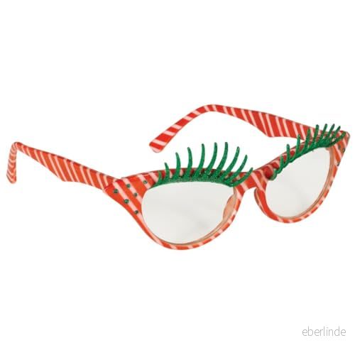 Amscan 397685 55 glasögon sockerstång, röd vit grön, unisex, roliga med ränder och ögonfransar, jultomten, älva, helig kväll, temafest, karneval, karneval 13051687250