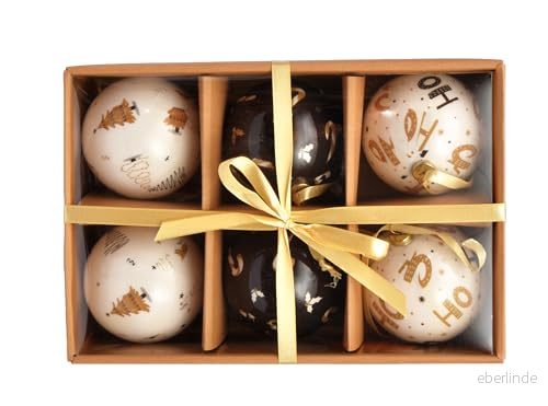 Ciao Uppsättning av 6 decoupage julgransbollar (Ø7,5 cm) Ho med tygband i Havanna presentförpackning 8033313936676