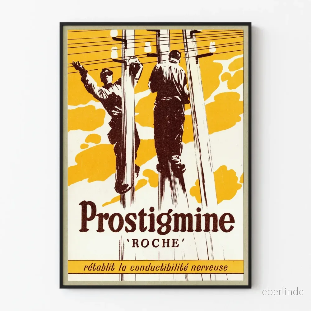Vintageposter Prostigmin Roche - Retro väggdekoration Medicin