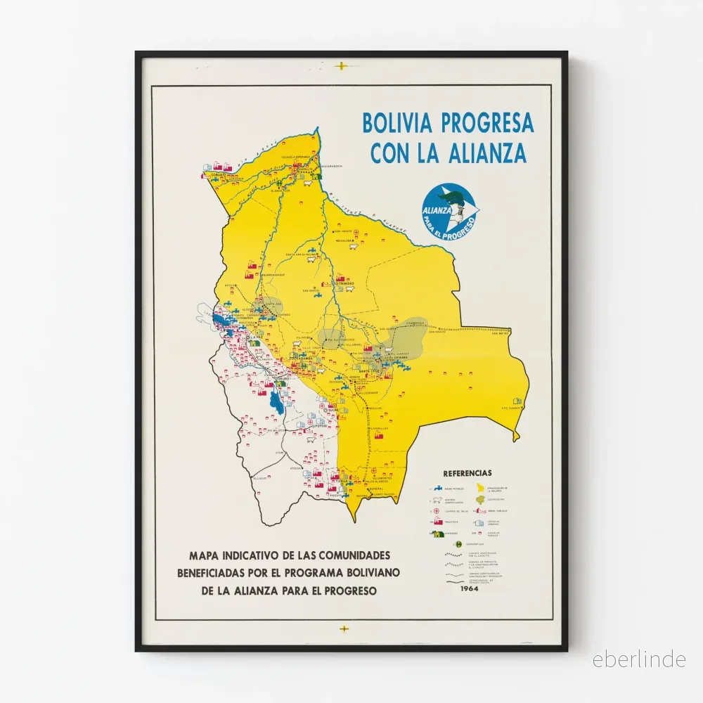 Poster Bolivia-karta 1964 - Program för Alliansen för Framsteg