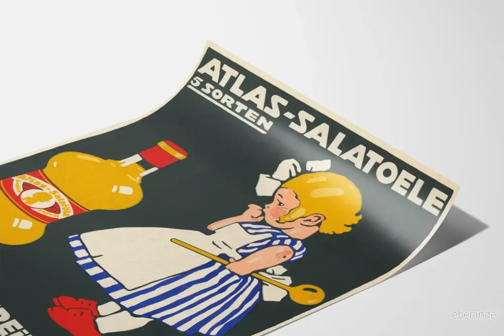 Vintageaffisch Atlas-Salatoele - barnslig design och stiliserad flaska - Bild 3