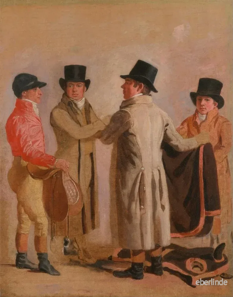 Målning av jockeyn Frank Buckle, ägaren, uppfödaren John Wastell, hans tränare Robert Robson och en stallpojke - Benjamin Marshall | Konsttryck - Bild 2