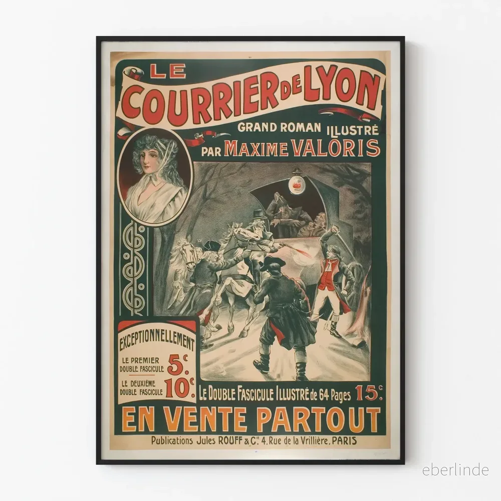 Vintageposter Le Courrier de Lyon illustrerad av Maxime Valoris