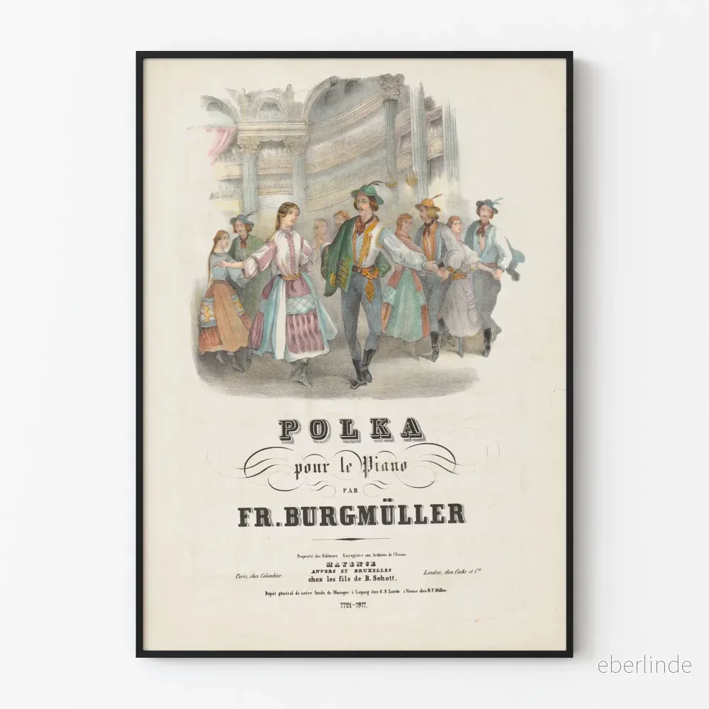 Vintageposter Polka för piano av Frédéric Burgmüller
