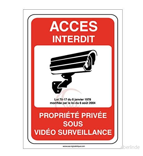 AUA SIGNALETIQUE Privat egendom under videoövervakning förbjuden åtkomst 210 x 300 mm, aluminium dibond 3 mm 3666180039796
