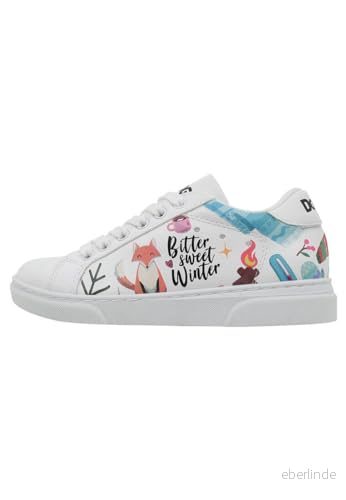 DOGO Unisex barn vegan vita sneakers - bitter söt vinter motiv-29, Vitt och blått, 29 EU 8680544245666