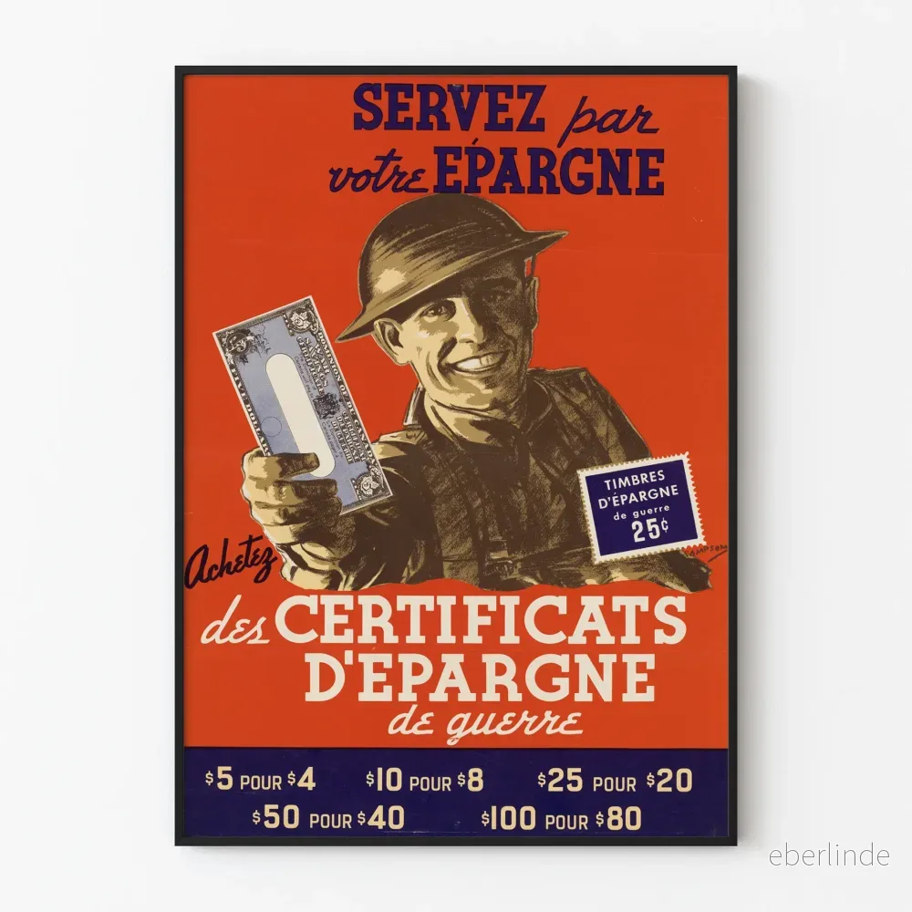 Vintage krigsaffisch - Sparcertifikat och sparfrimärken