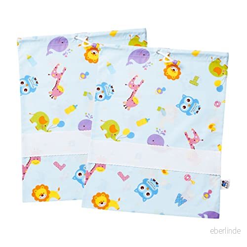 Filet - Set med 2 100% bomullspåsar bokstäver och djurtryck Aida broderi canvasinsats Tillverkad i Italien 42 x 34 cm Perfekt för byte, skor, sport 8057017875116