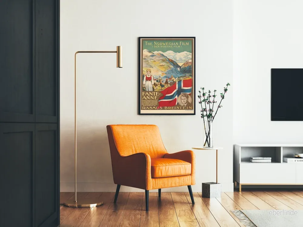 Vintage norsk filmposter Fante-Anne med landskap och flagga - Bild 2