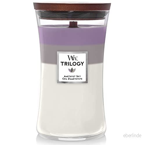 WoodWick Amethyst Sky Trilogy, Cylinder, Bärnsten, Jasmin, lavendel, Läder, Sandelträ, Vanilj, Ylang ylang, 1 styck 5038581133249