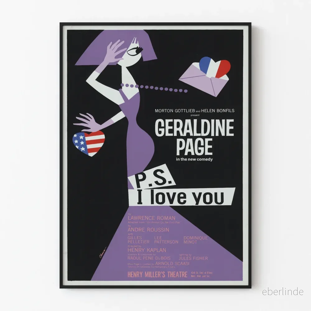 Vintage dekorativ poster P.S. I Love You - Retro grafisk stil