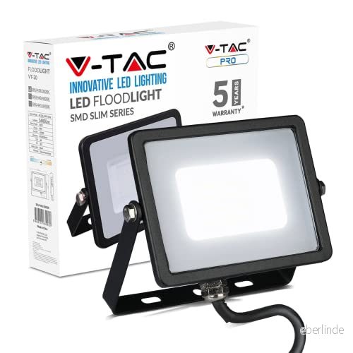 V-TAC VT-20 20W SMD Strålkastare Med Samsung Chip Varm Vit 3000K Svart Kropp Grå Glas 3800157630955
