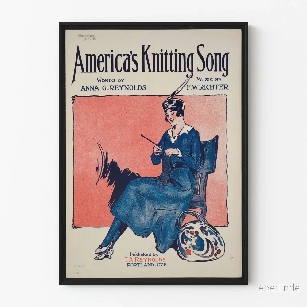 Vintageaffisch America's Knitting Song - Illustration av klassisk stickning