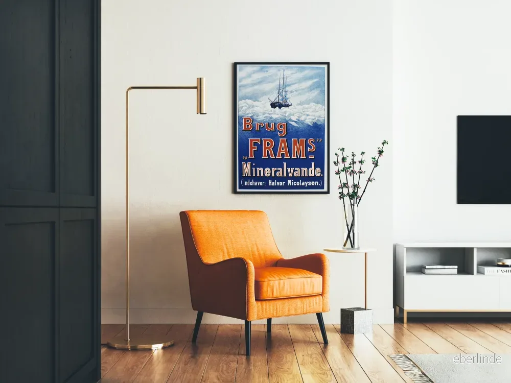 Vintageposter Brug Fram's Mineralvande blå väggdekoration - Bild 2