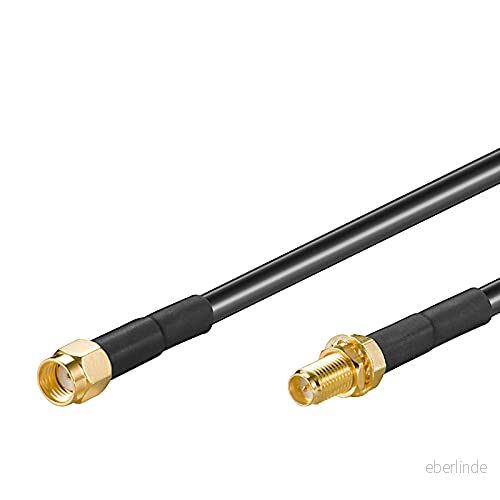 Wentronic Goobay 51677 WLAN antennförlängningskabel, RP SMA kontakt till uttag, 3 meter, svart/guldpläterad, GB 4040849516771