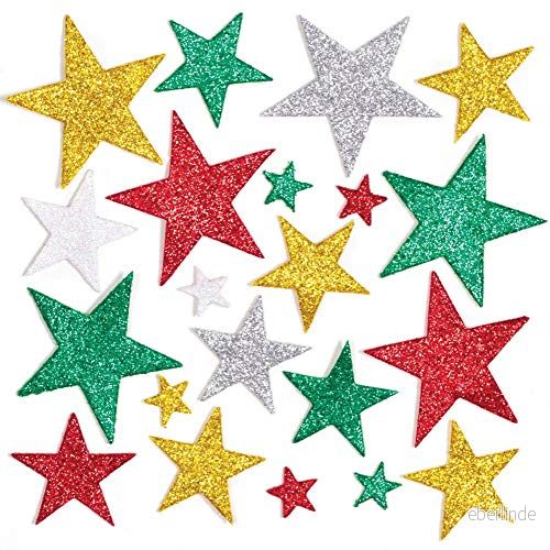 Baker Ross AW865 Julskum glitter stjärna klistermärken, festlig konst och hantverk (paket med 150), blandade 5051174097117