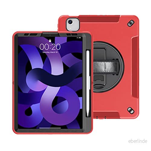 fodral för iPad Pro 11 och Air 4/5 10,9 trippelskydd fullt skydd TPU med 360 vridbart stativ handrem pennslitsar, röd 9407062714349