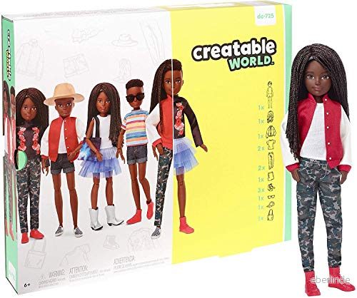 Creatable World GGG55 Deluxe figurpaket Anpassningsbar docka, svart, flätat hår 887961778359