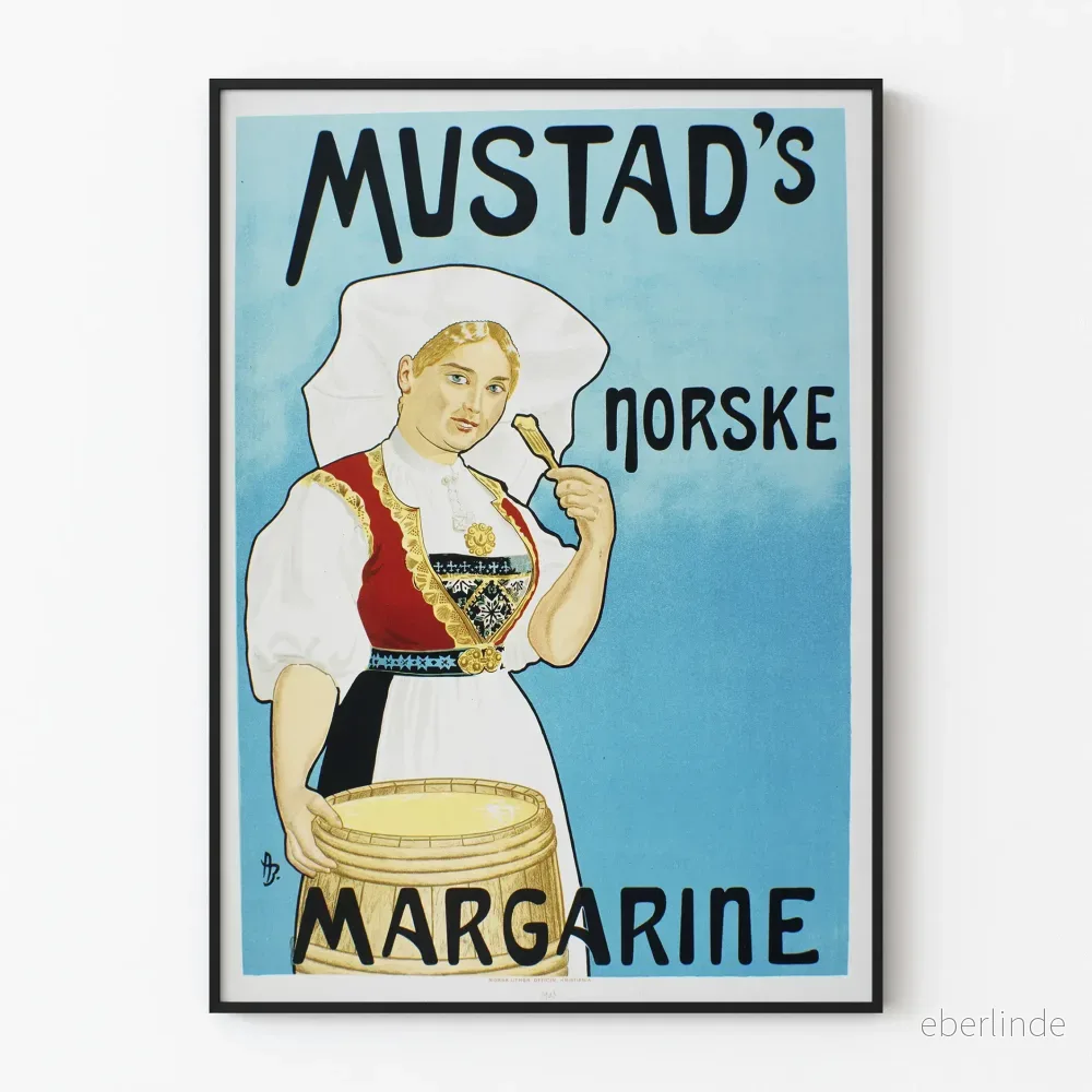 Vintageposter för Mustad's Norske Margarine för väggdekoration