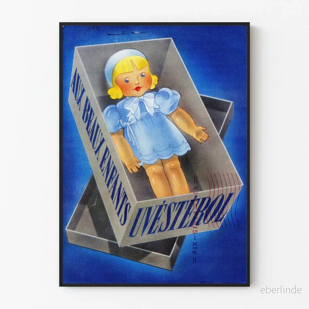 Vintagereklamposter Uvesterol med docka i förpackning Vintagereklamposter Uvesterol med docka i förpackning