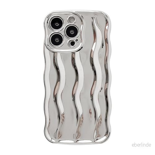 Caseative vattenkrusning mönster lockig våg ram mjuk kompatibel med iPhone fodral (silver, 13 Pro) 728425918655