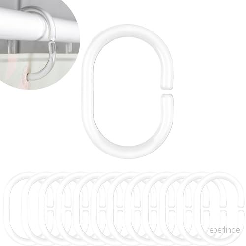 duschdraperiringar, 12 stycken, i Transparent, Ø 46 x 29 mm invändigt, för duschdraperistänger, transparenta ringar duschdraperi, kristallklara duschkrok C ring badrum gardin 8720254193649