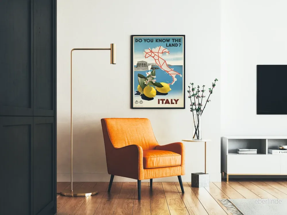Vintageaffisch med karta och citron från Italien - Bild 2