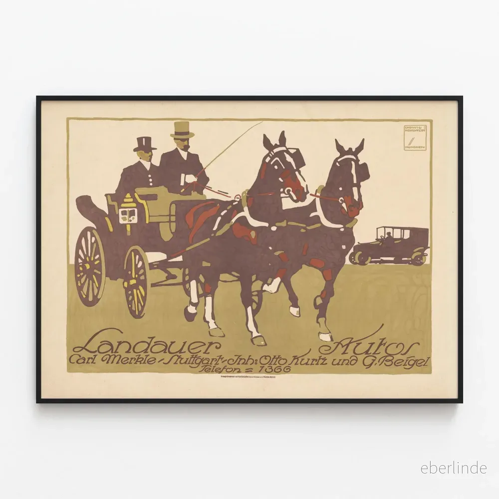 Vintageaffisch Landauer Autos Stuttgart av Ludwig Hohlwein Vintageaffisch Landauer Autos Stuttgart av Ludwig Hohlwein