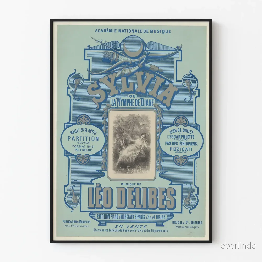 Vintageposter av musikaliska partiture Sylvia eller Dianasnymfen av Léo Delibes