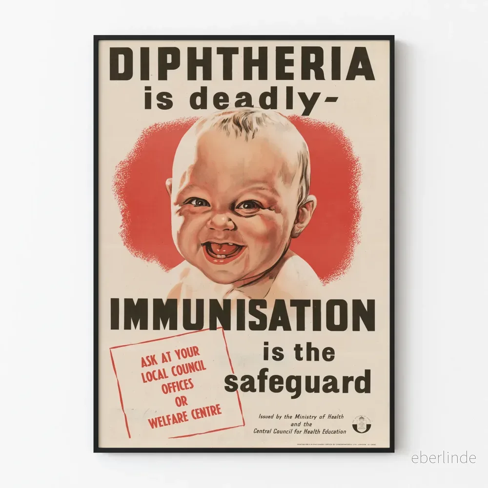 Vintageposter för att öka medvetenheten om vaccination mot difteri