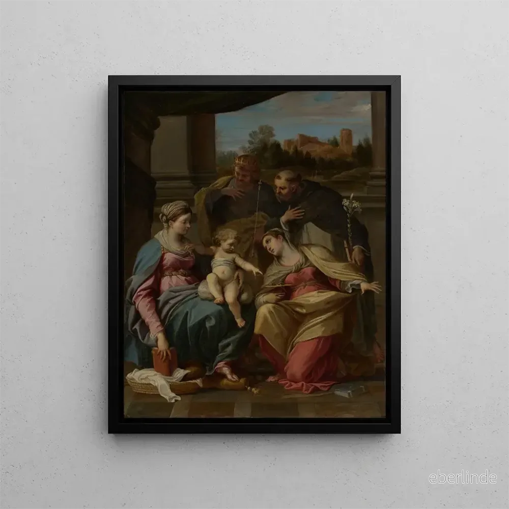 Målning La Vierge à l'Enfant avec les saints Lucie, Dominique et Louis de France - Annibale Carracci | Konsttryck