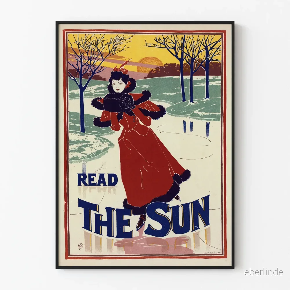 Vintageposter The Sun - Vinterskidskridskoåkning