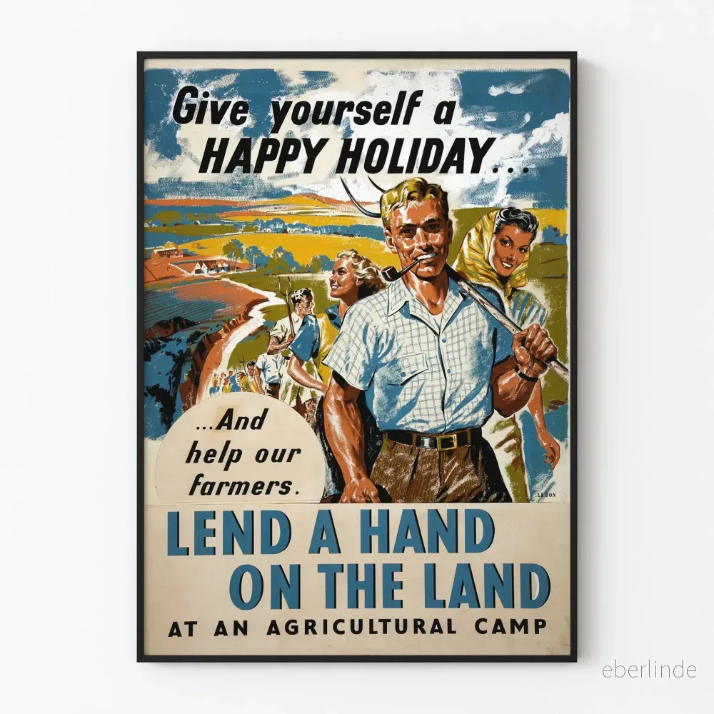 Vintageposter för jordbrukskampanj Hjälp våra jordbrukare