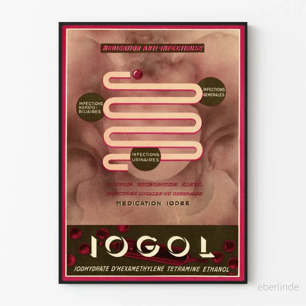 Vintageposter för Antiinflammatorisk medicin Iogol – Retro medicinsk väggdekoration