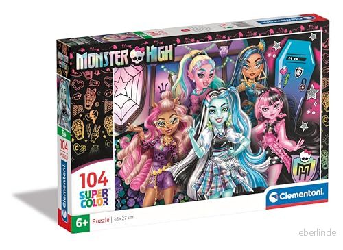 Clementoni Supercolor High 104 barn 6 år utvecklar observationsförmåga, logik och manualitet, tecknade pussel, tillverkade i Italien, 25782, färg stycken Monster 8005125257829