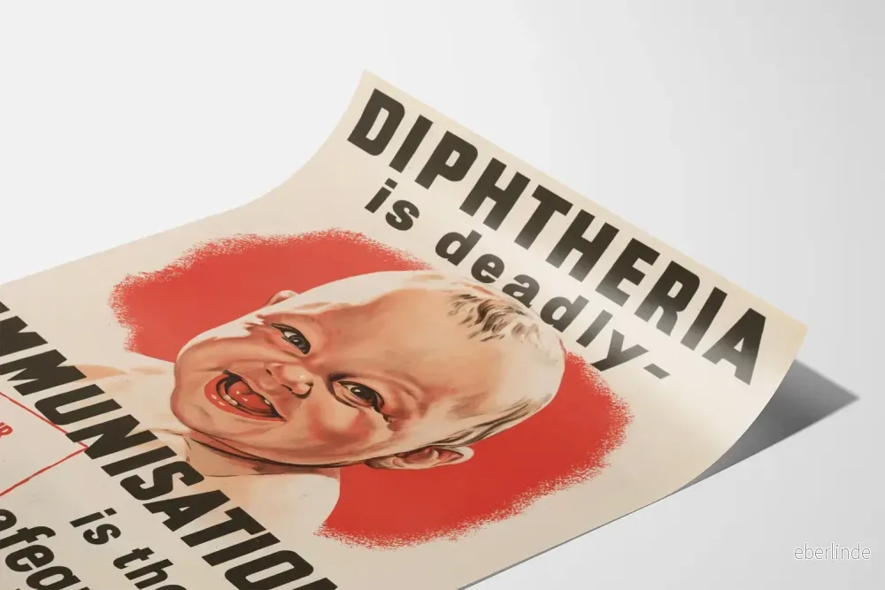 Vintageposter för att öka medvetenheten om vaccination mot difteri - Bild 3