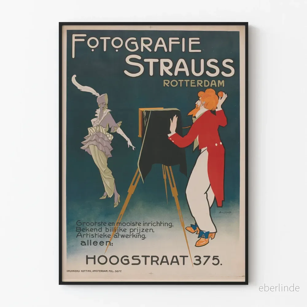 Vintageposter av fotografi Strauss Rotterdam för väggdekoration