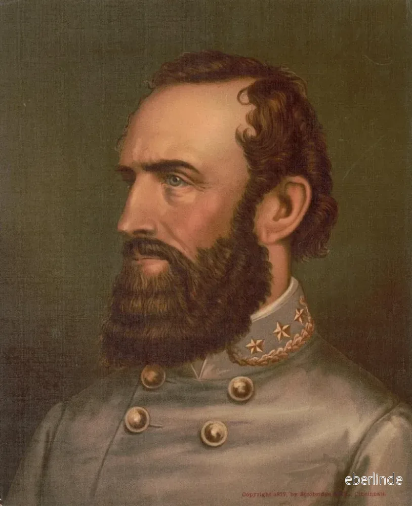 Målning porträtt i profil av Stonewall Jackson med militäruniform - Strobridge Co Lith | Konsttryck - Bild 2