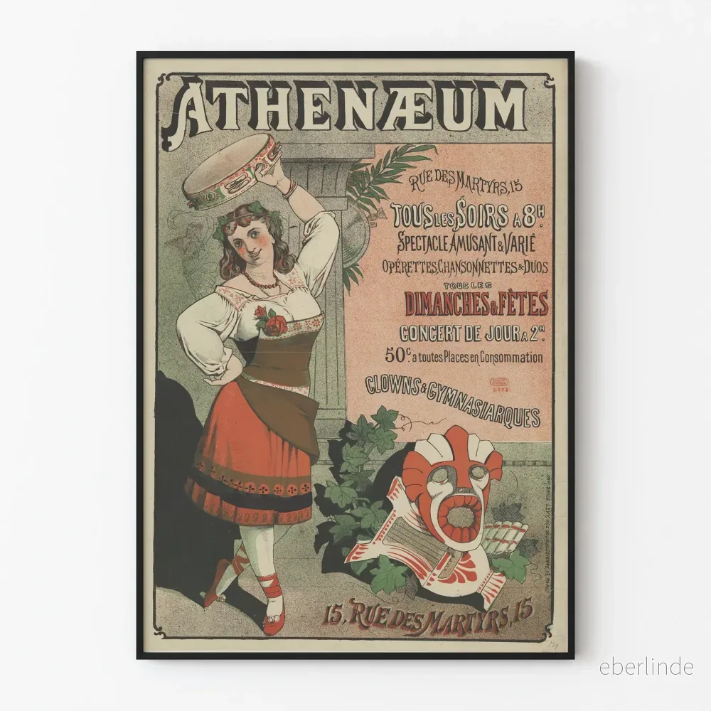 Vintageaffisch Athénaeum föreställning kväll med varierat program