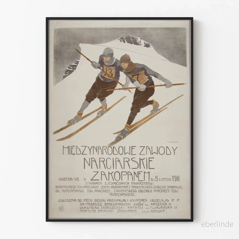 Vintageposter för internationell skidtävling i Zakopane 1911